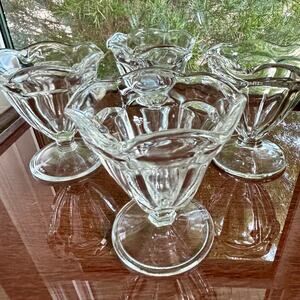 Vintage Clear Glass Dessert Cups Set of 4 Footed Sundae Dishes